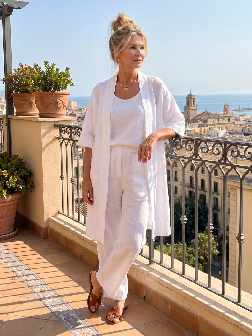 Delaney | Linen Tank Wide-Leg Pant Kimono 3-Piece Co-ord Set
