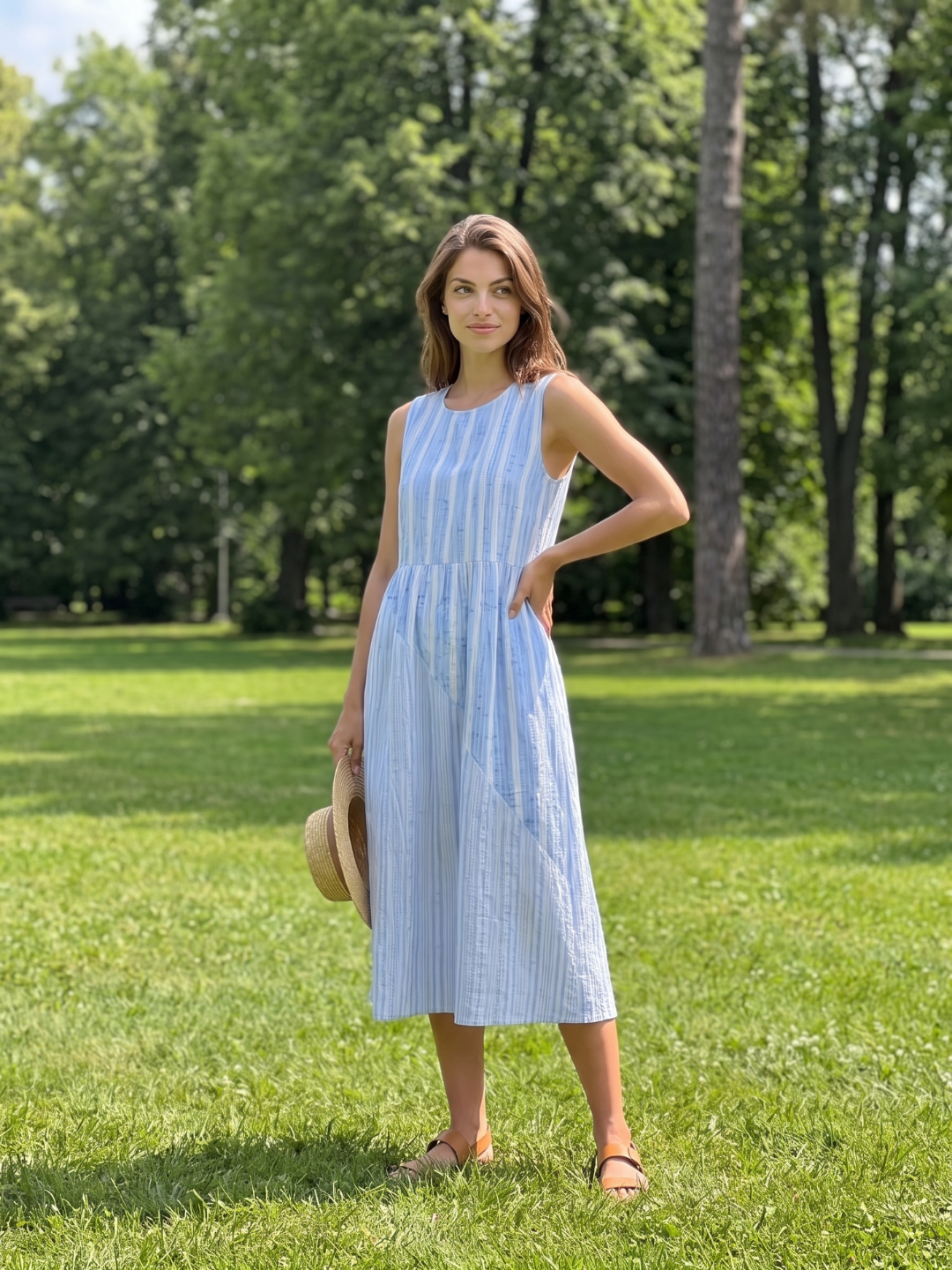 Addison | Striped Round Neck A-Line Midi Dress