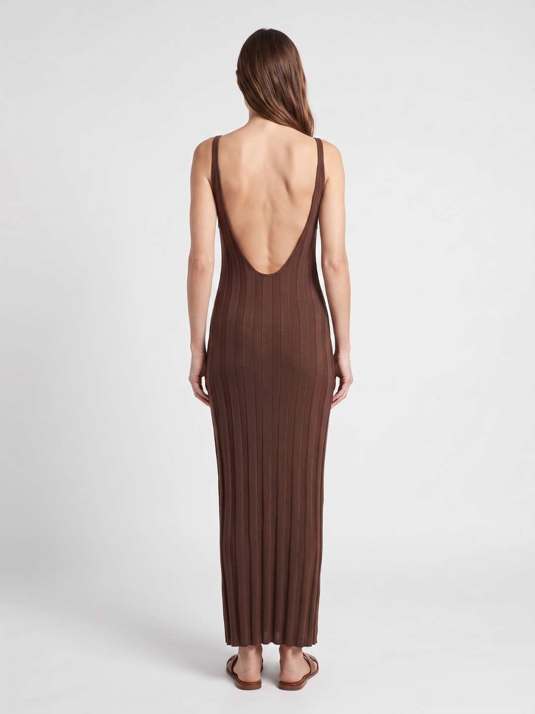 Callie | Ribbed Knit V-Neck Scoop Back Maxi Dress