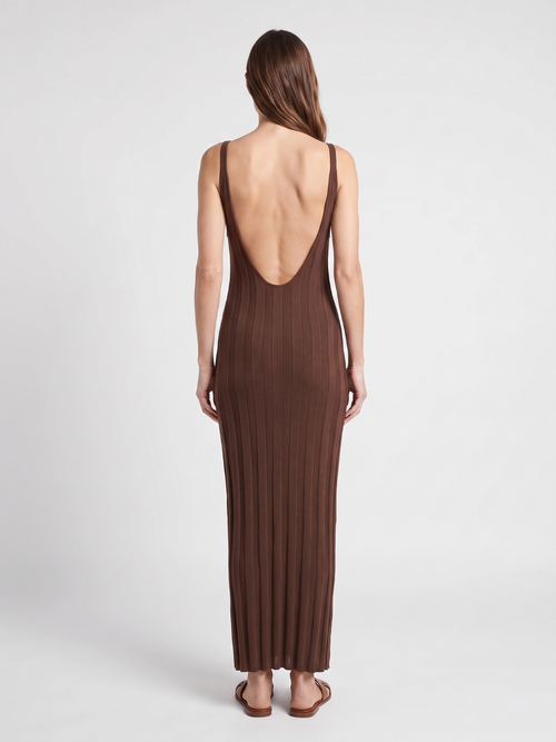 Callie | Ribbed Knit V-Neck Scoop Back Maxi Dress