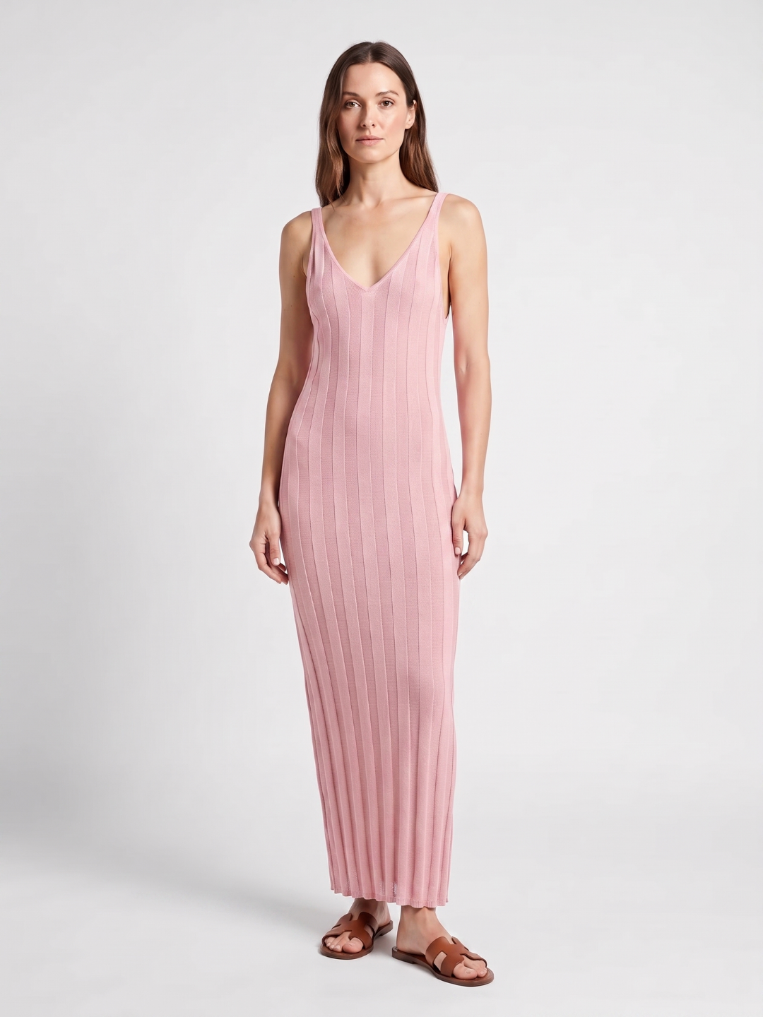 Callie | Ribbed Knit V-Neck Scoop Back Maxi Dress