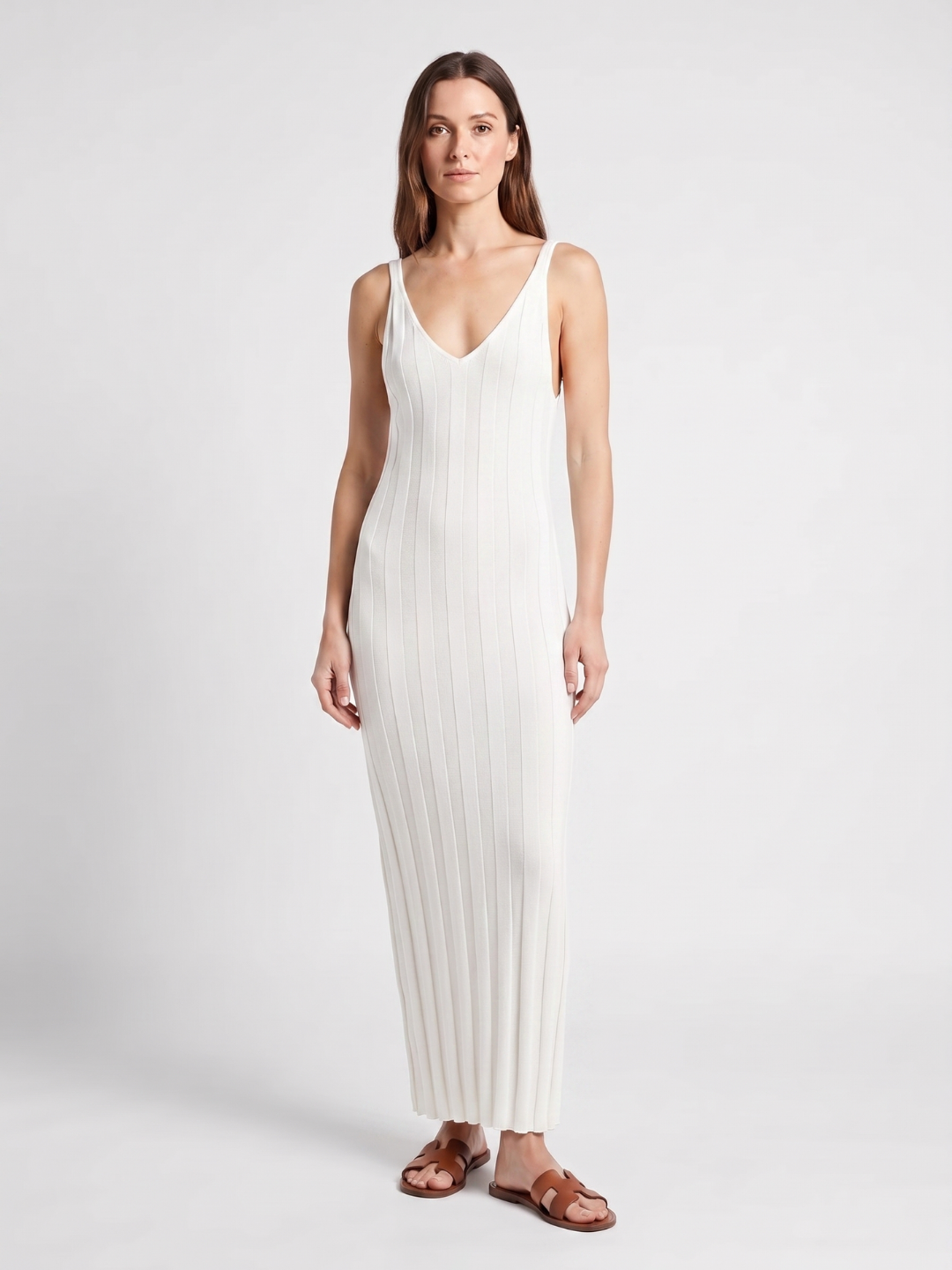 Callie | Ribbed Knit V-Neck Scoop Back Maxi Dress
