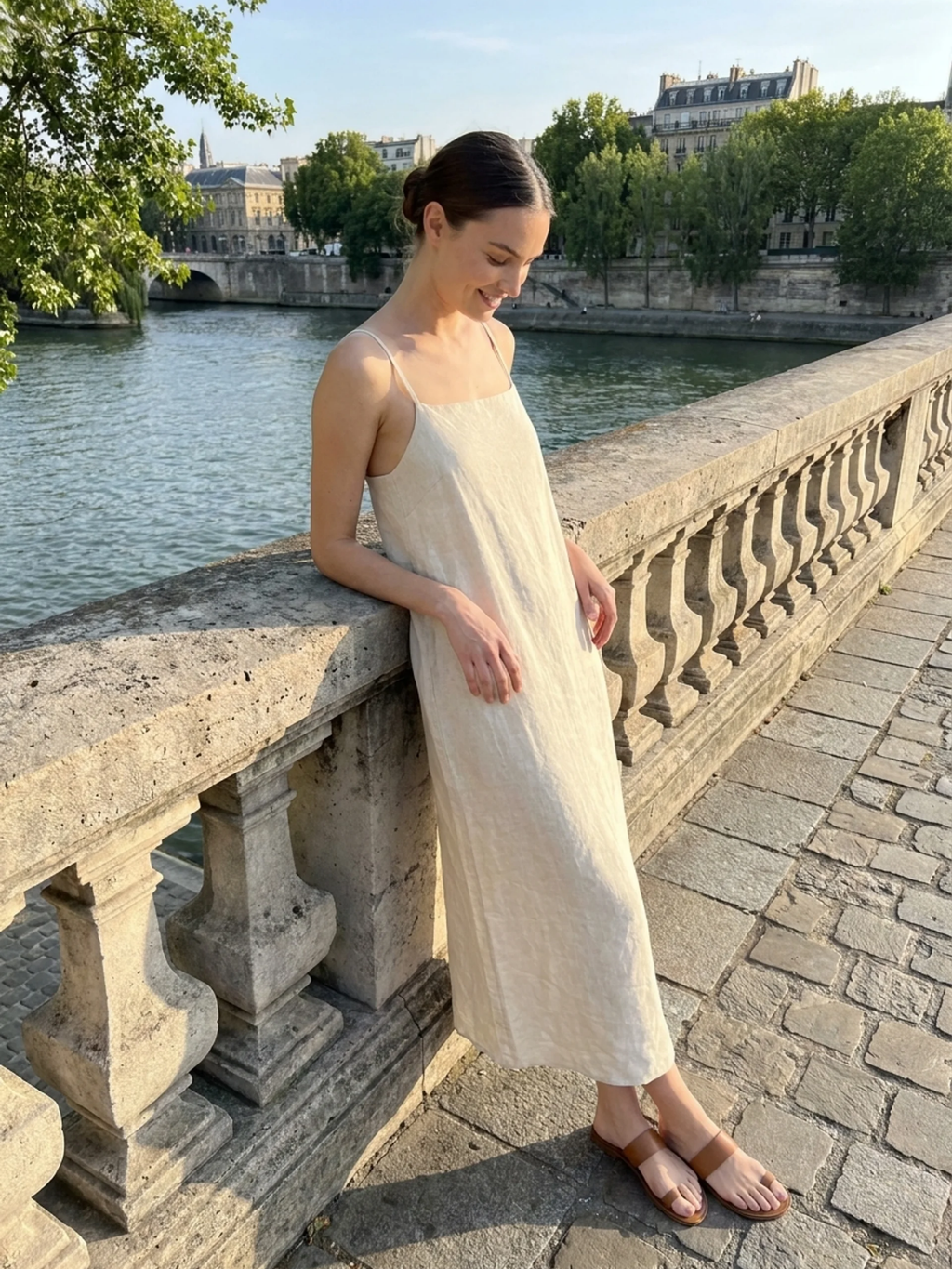 HOLLIS Women's Cotton-Linen Strappy Slip Maxi Dress