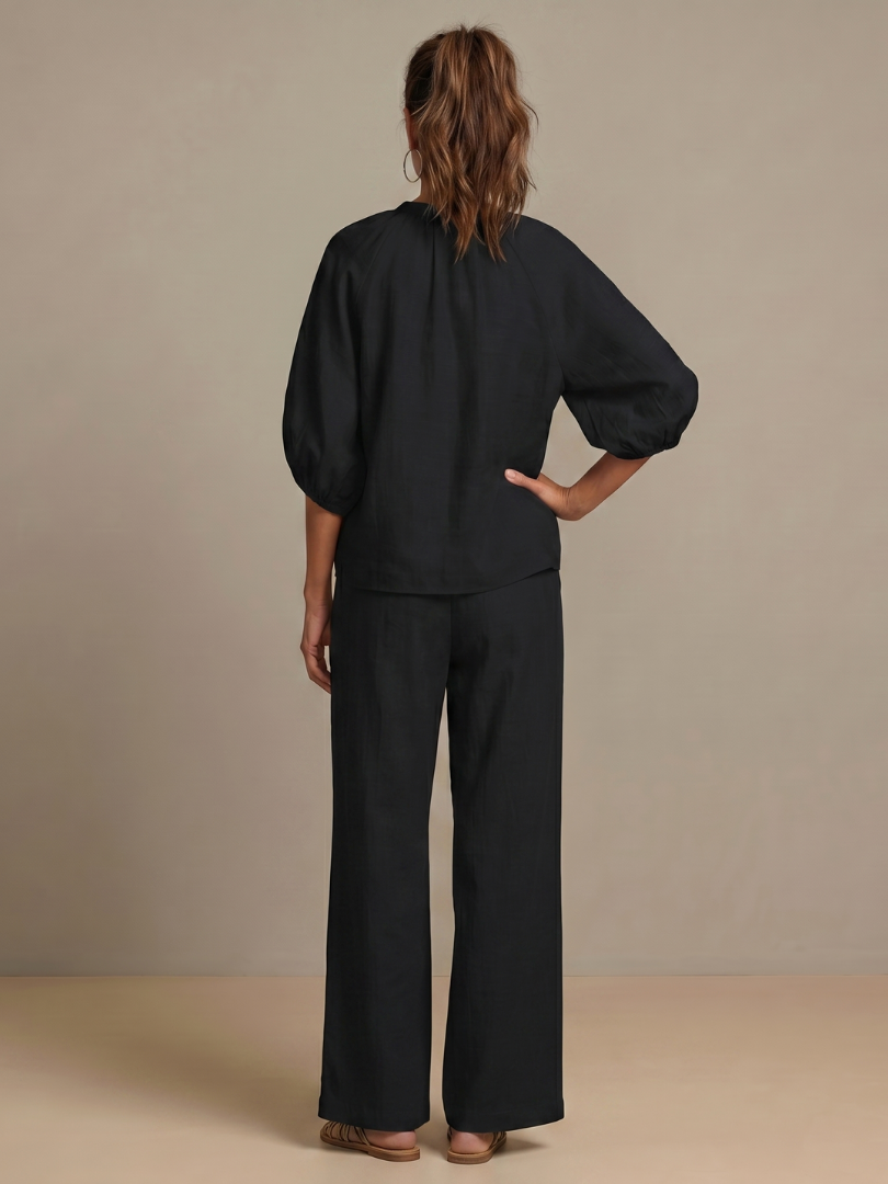 Marlene | Linen Zip-Front Balloon-Sleeve Co-ord Set
