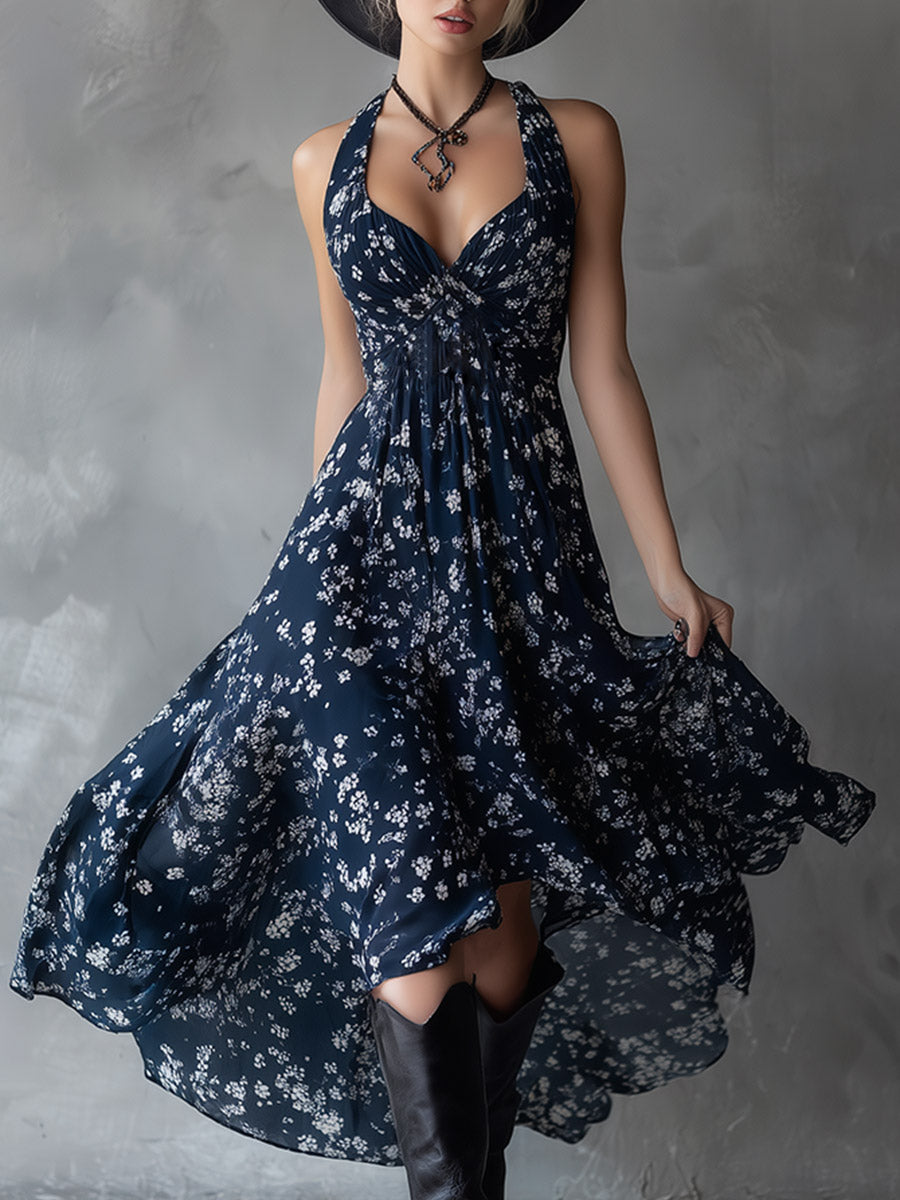 Melissa | Floral Chiffon Halter Maxi Dress