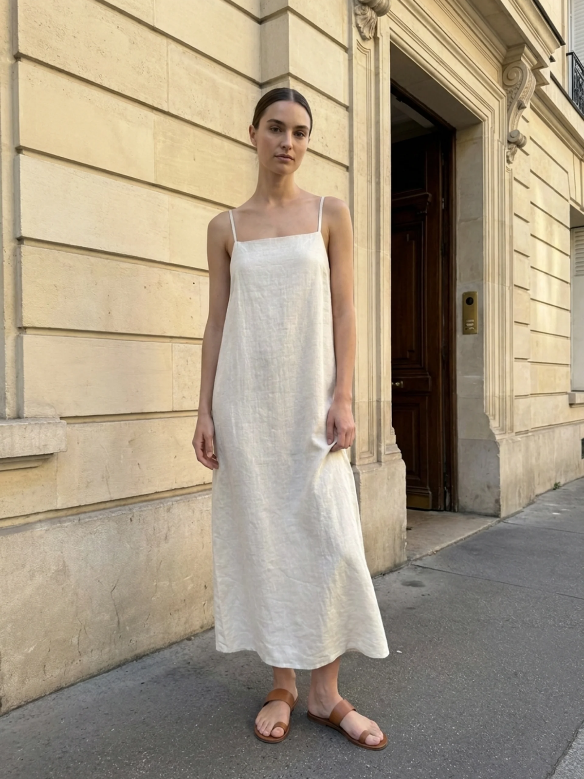 HOLLIS Women's Cotton-Linen Strappy Slip Maxi Dress
