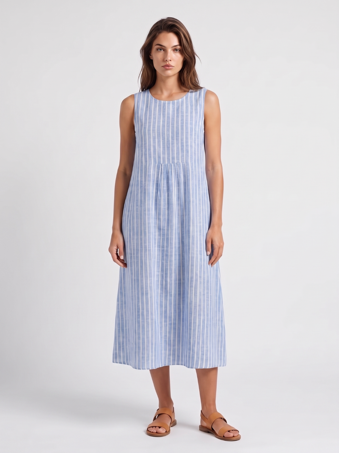 Addison | Striped Round Neck A-Line Midi Dress