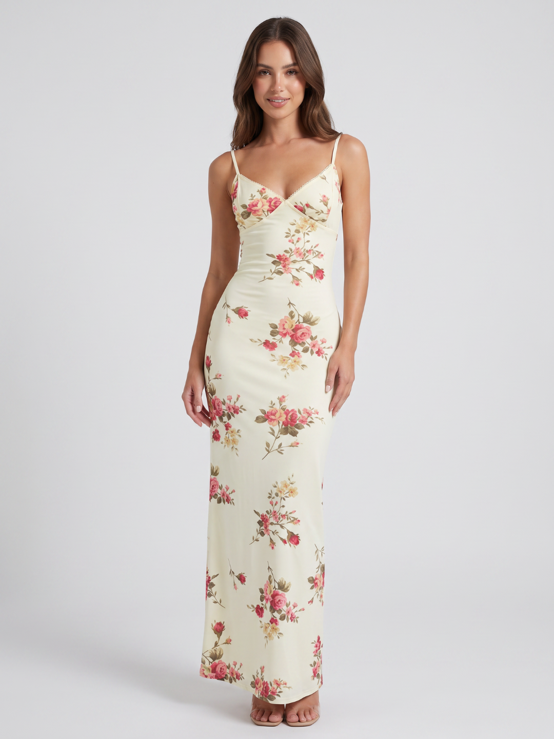 Palmer | Rose Print V-Neck Slip Maxi Dress