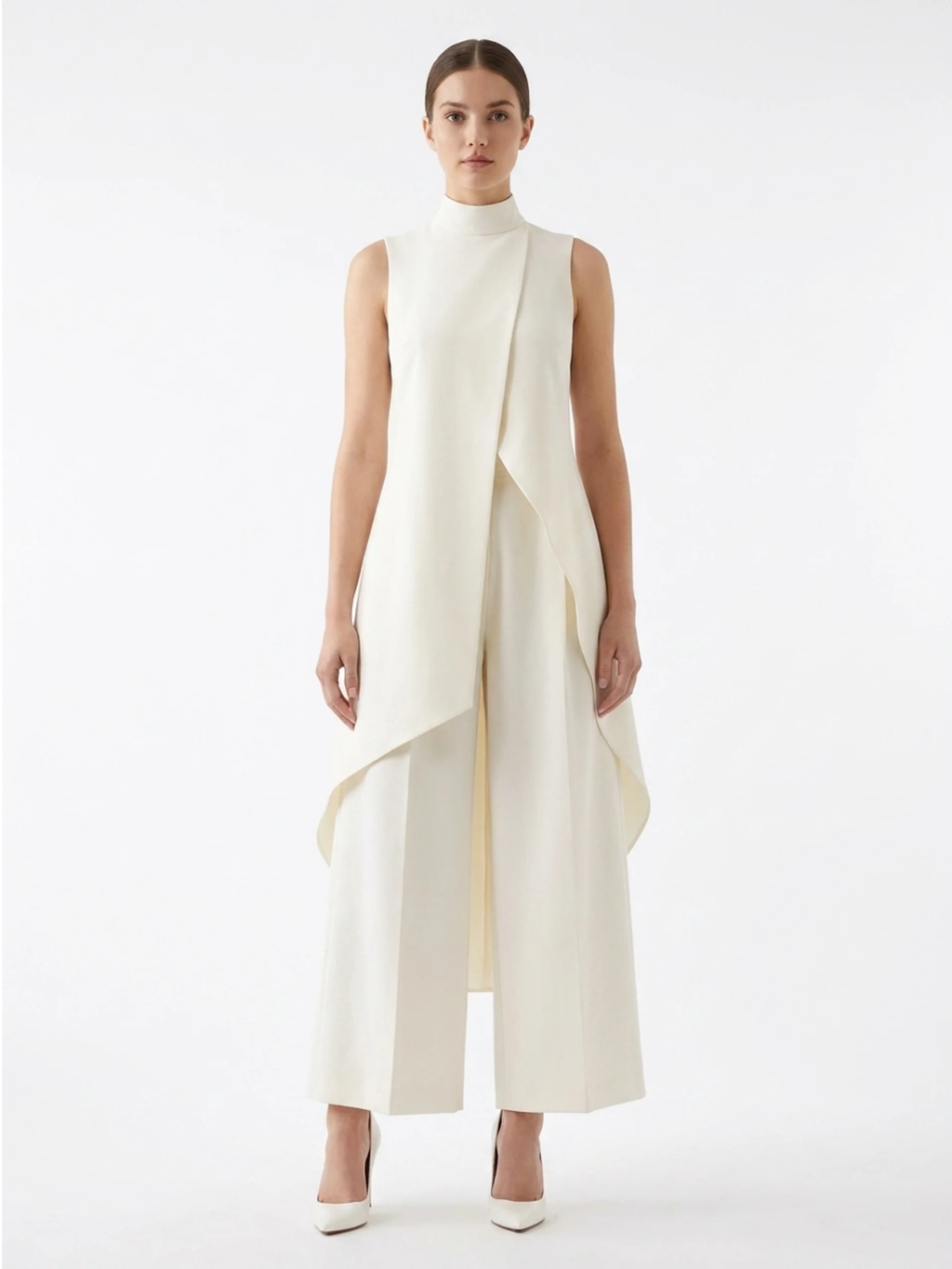 GIA Women's Sleeveless Asymmetric Overlay Top and Wide Leg Trouser Set