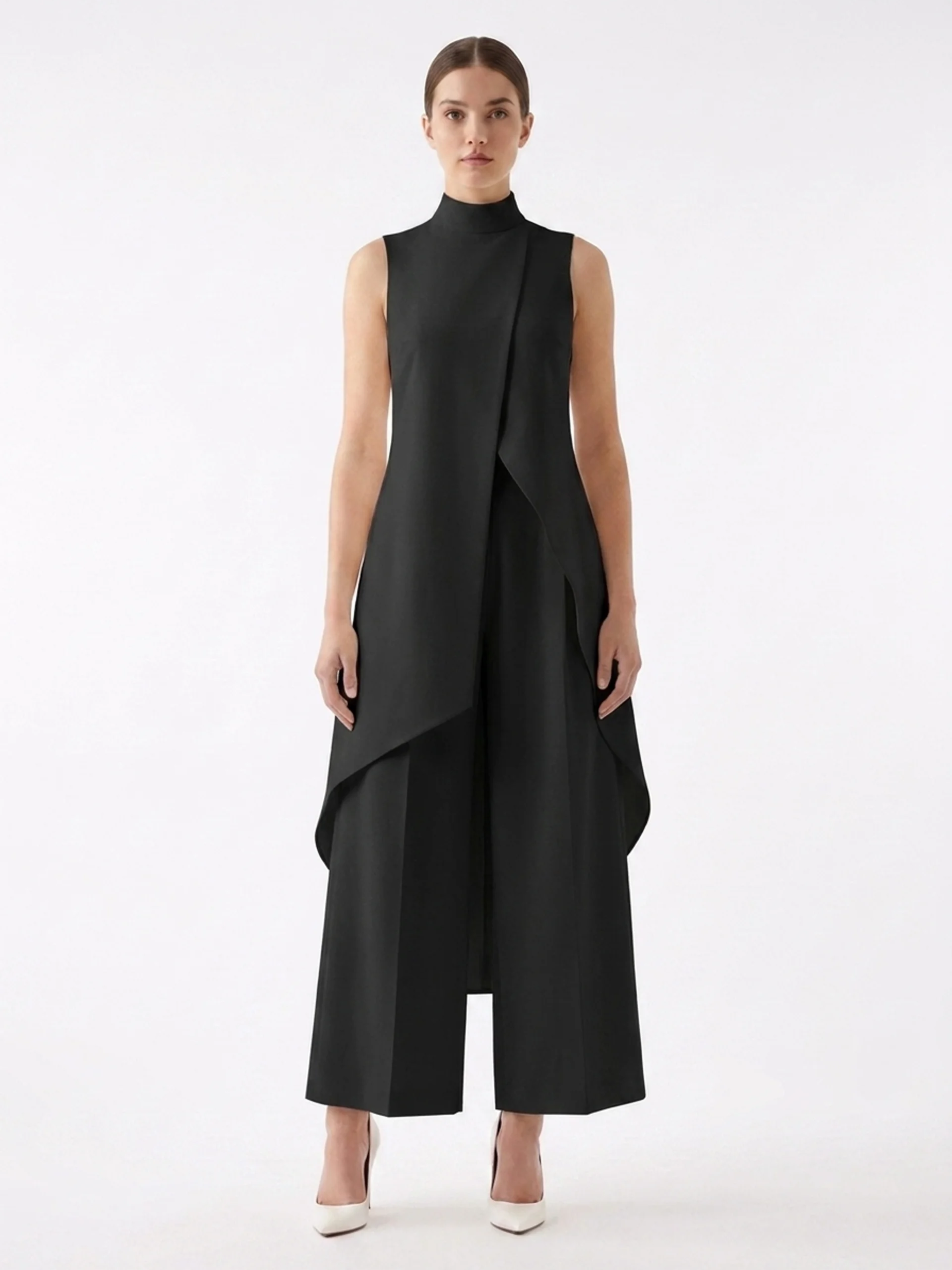GIA Women's Sleeveless Asymmetric Overlay Top and Wide Leg Trouser Set