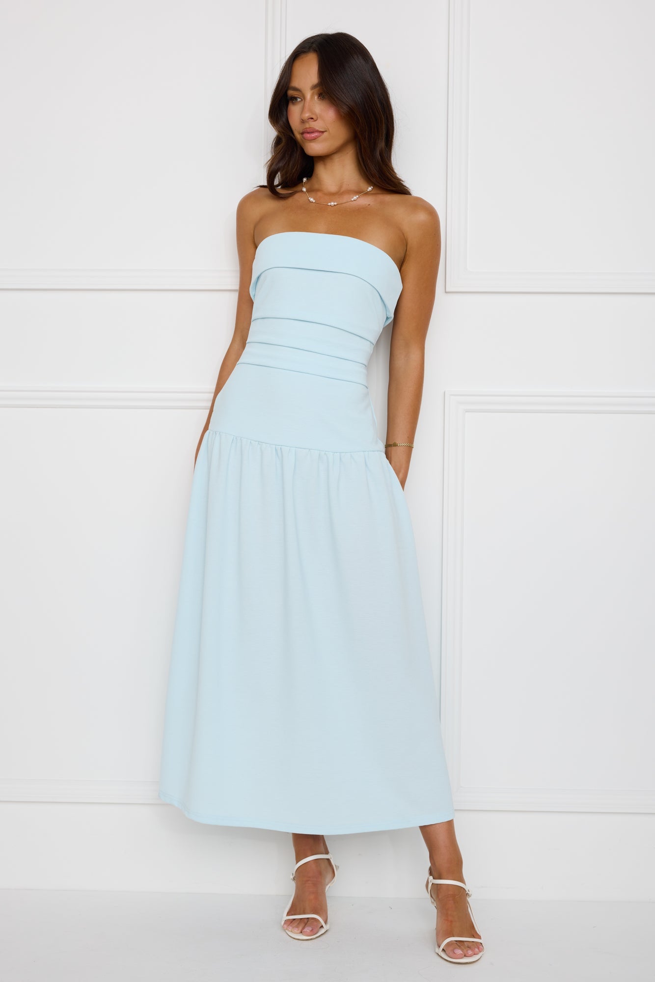 Kayla | Cotton Strapless Midi Dress