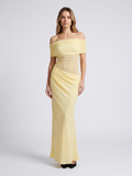 Adley | Off Shoulder Ruched Mesh Draped Maxi Dress