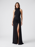 Collins | Mock Neck Draped Hip Slit Maxi Dress
