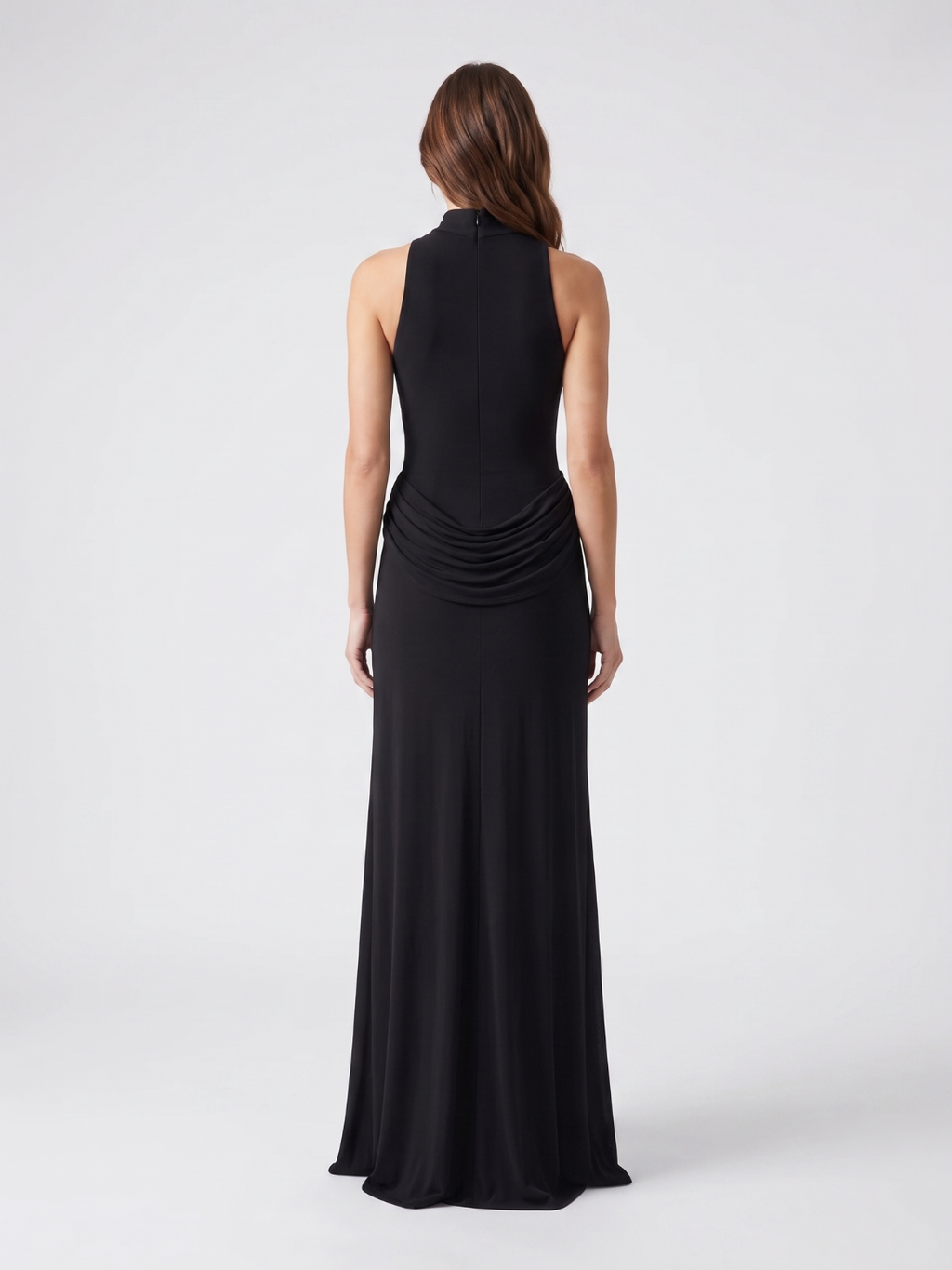Collins | Mock Neck Draped Hip Slit Maxi Dress