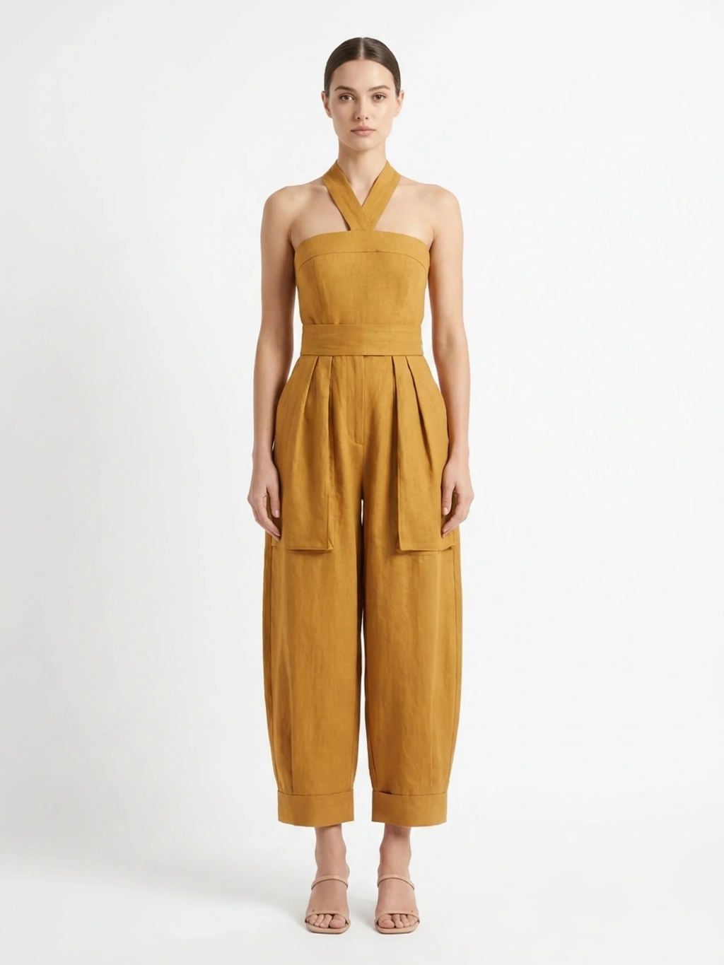 JOLENE Women's Halter Crossover Wide-Leg Jumpsuit