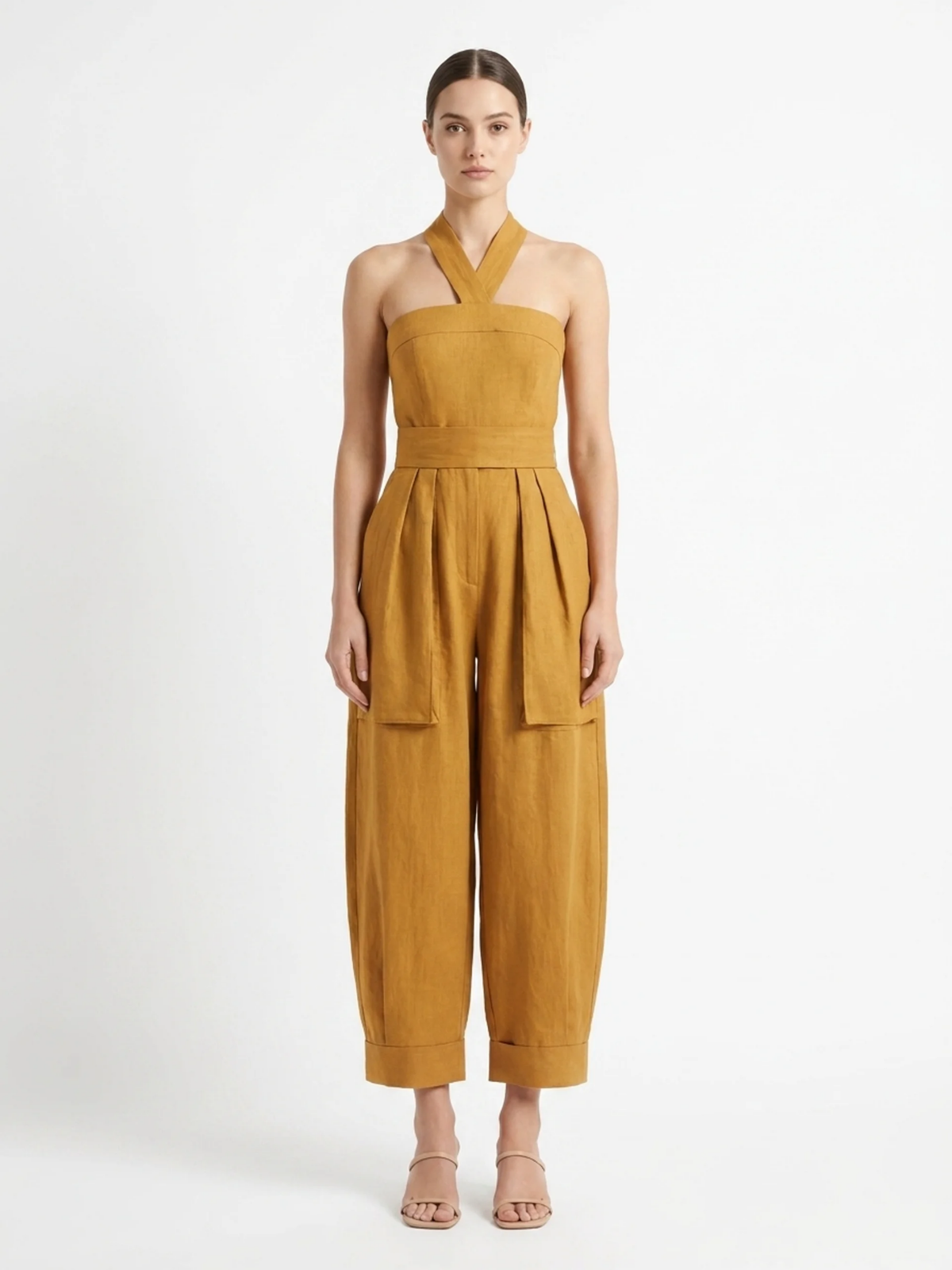 JOLENE Women's Halter Crossover Wide-Leg Jumpsuit