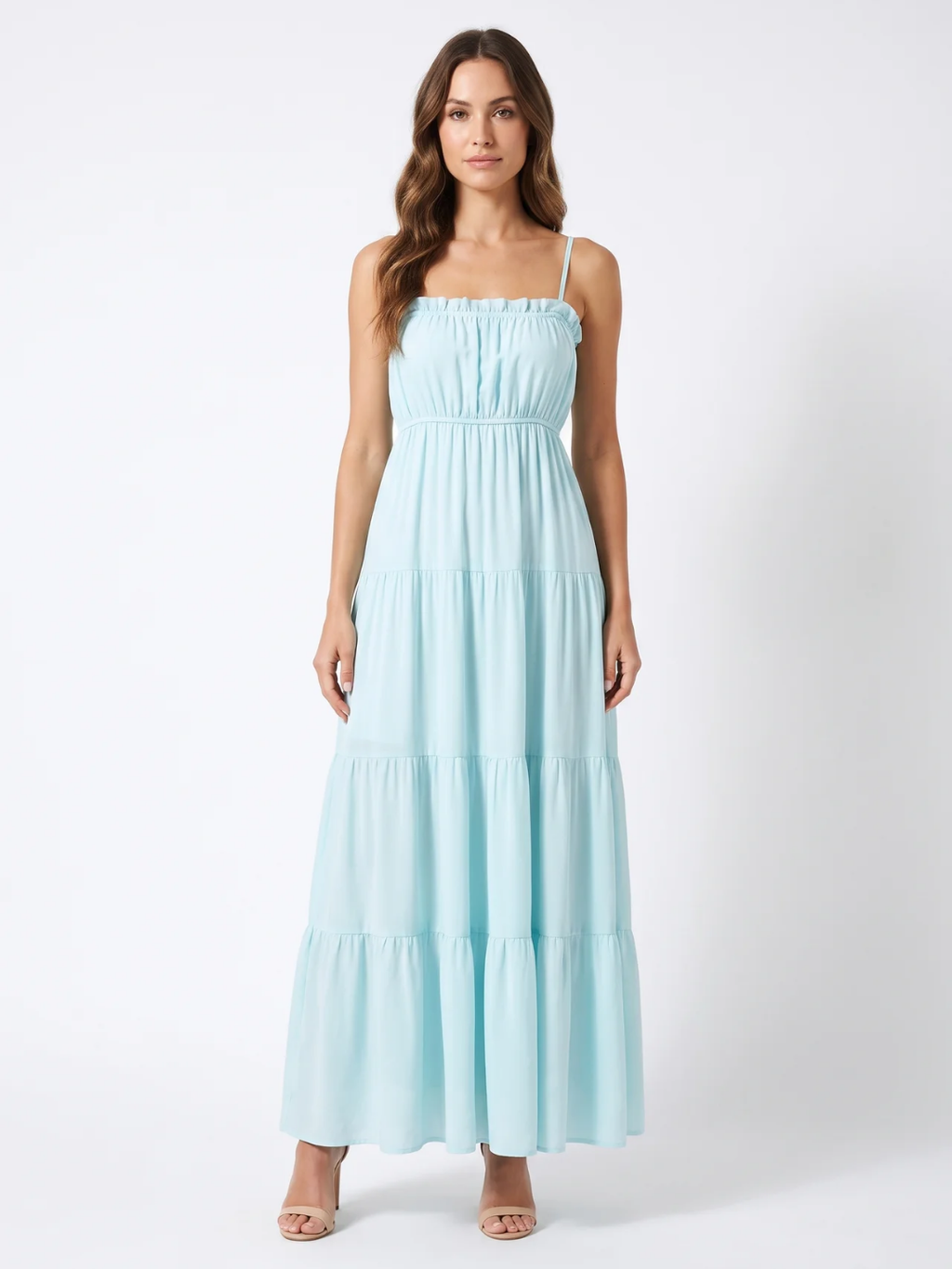 Gianna | Frill Trim Cinched Waist Tiered Maxi Dress