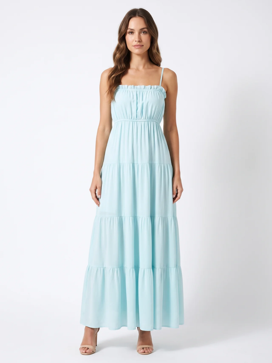 Gianna | Frill Trim Cinched Waist Tiered Maxi Dress