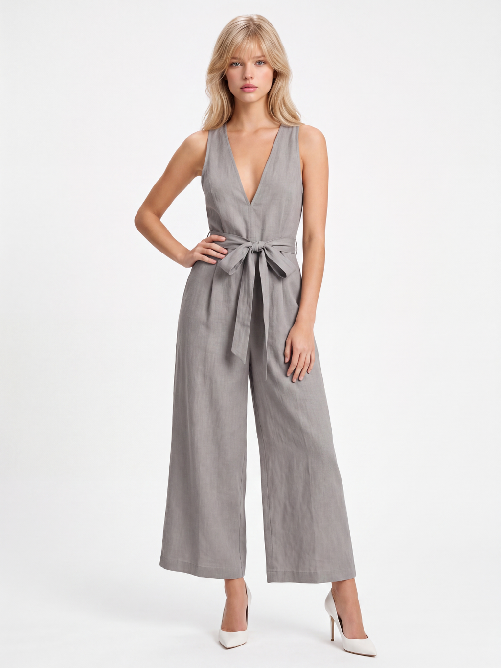 MONROE Women's Sleeveless V-Neck Wide Leg Jumpsuit