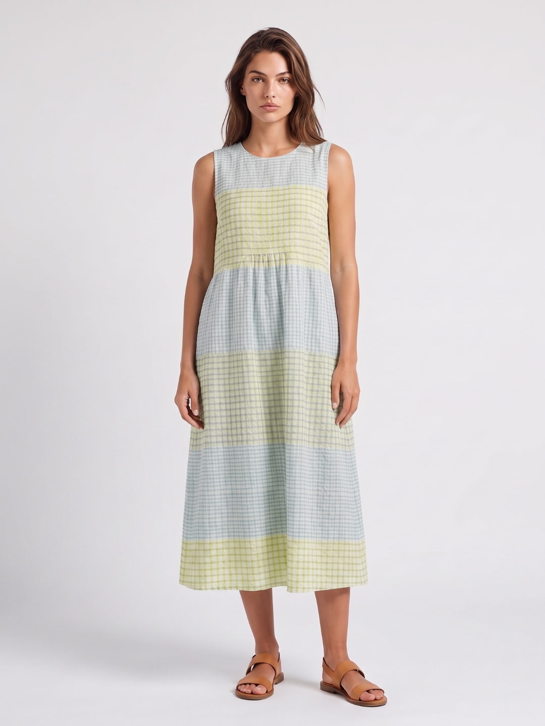 Addison | Striped Round Neck A-Line Midi Dress