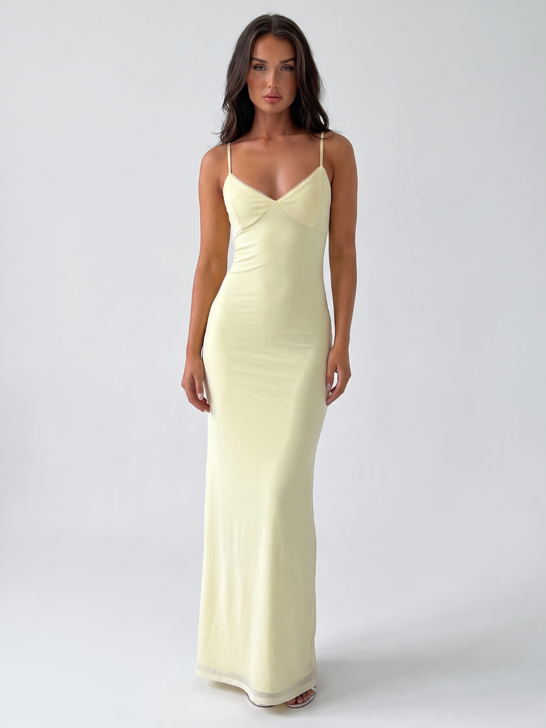 Gracie | V-Neck Picot Trim Slip Maxi Dress