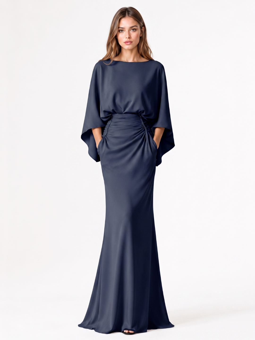 DIANTHA Women's Batwing Sleeve Pleated Maxi Dress
