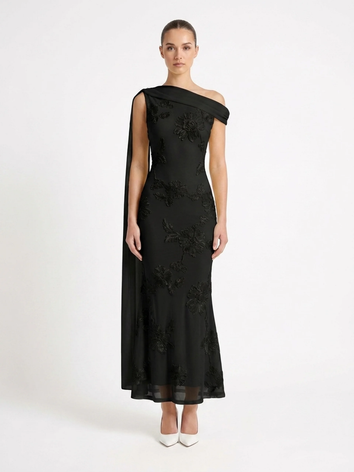 HADASSAH Women's Sleeveless Floral Appliqué Maxi Dress