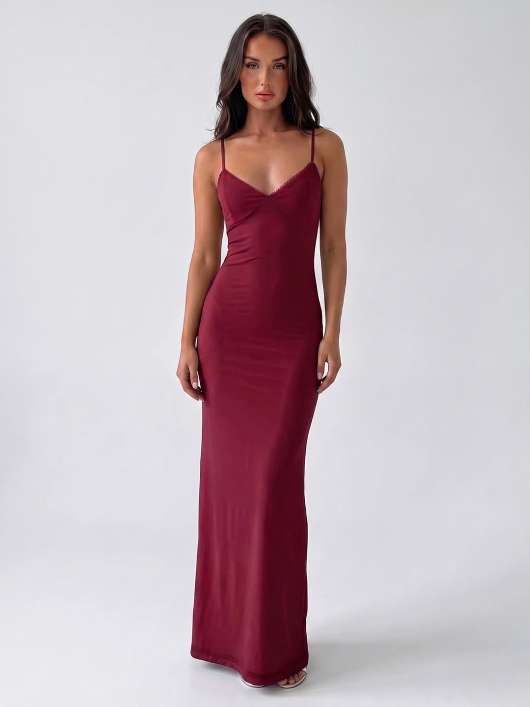 Gracie | V-Neck Picot Trim Slip Maxi Dress