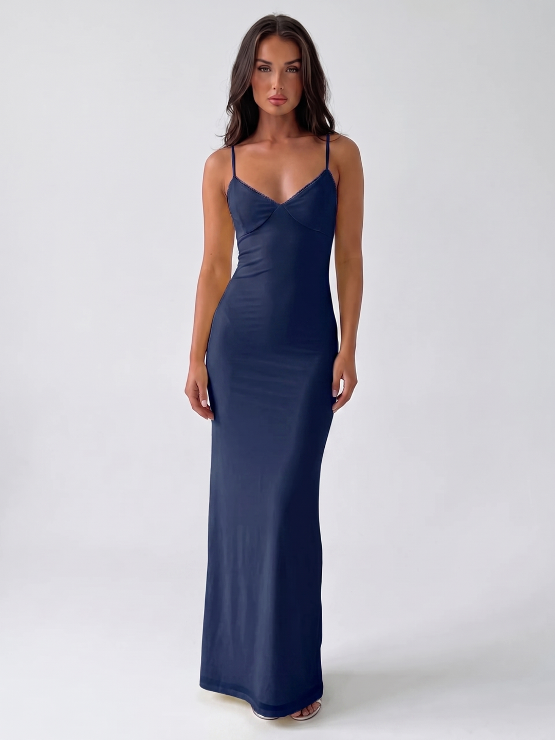 Gracie | V-Neck Picot Trim Slip Maxi Dress