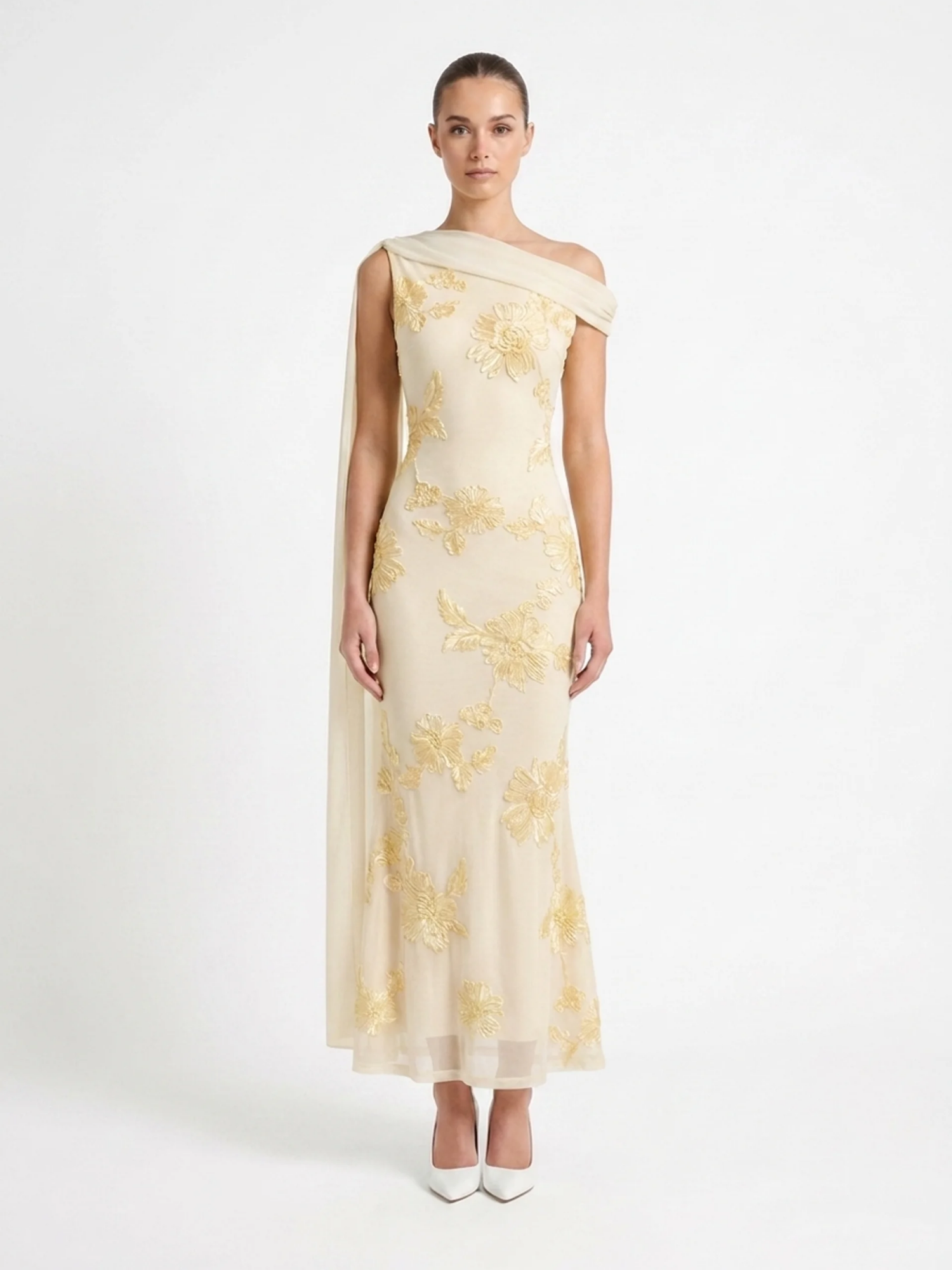 HADASSAH Women's Sleeveless Floral Appliqué Maxi Dress