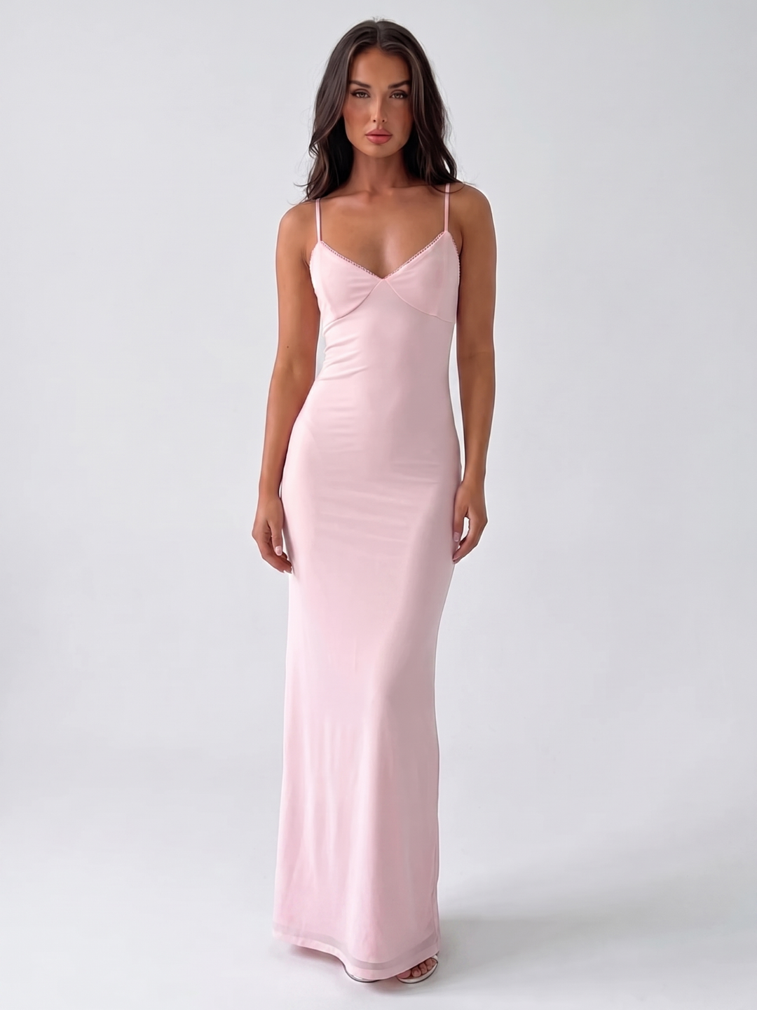 Gracie | V-Neck Picot Trim Slip Maxi Dress