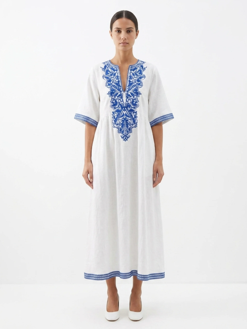 IRELAND Women's Half Sleeve Embroidered Bohemian Midi Dress