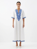 IRELAND Women's Half Sleeve Embroidered Bohemian Midi Dress