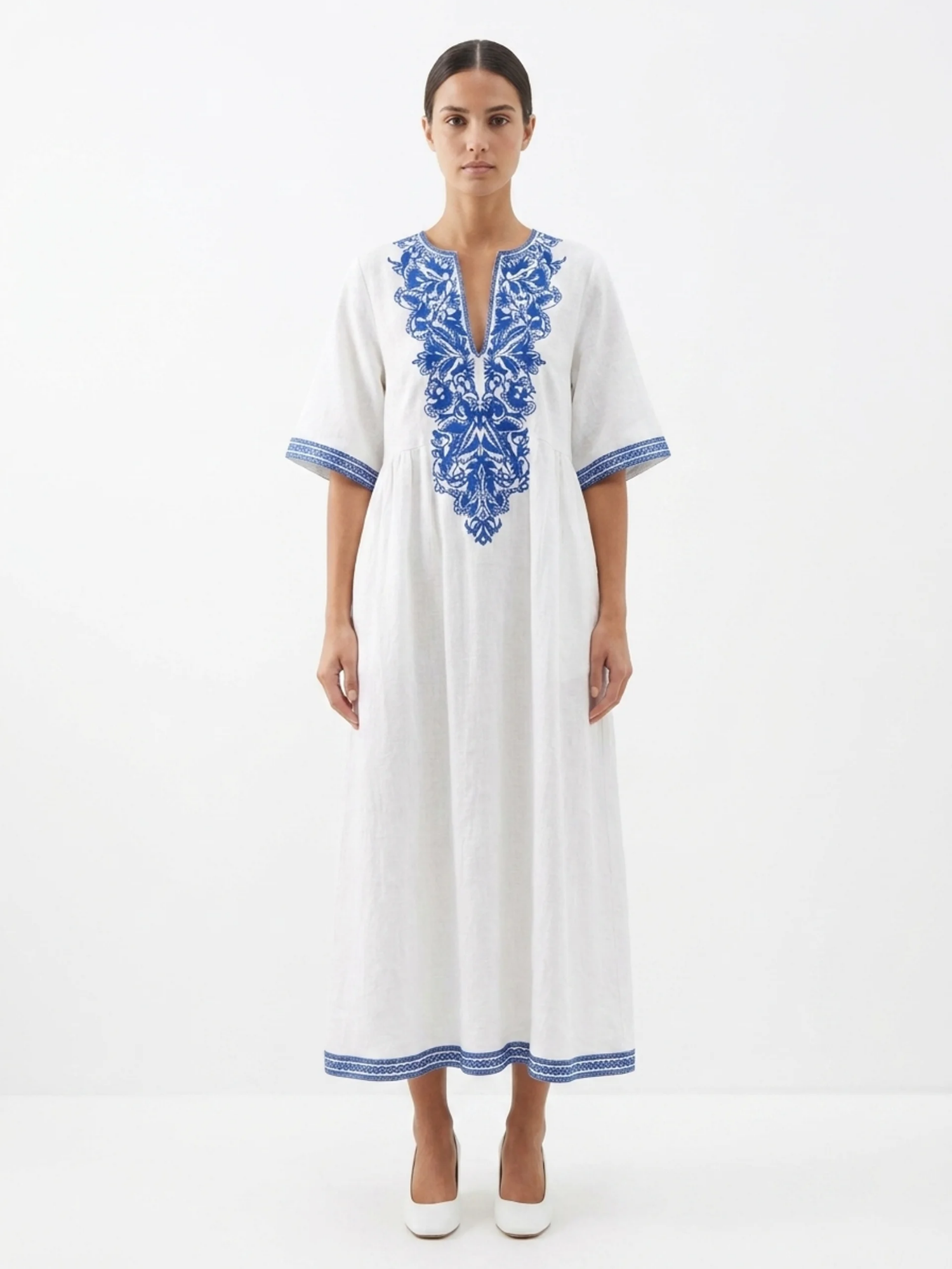 IRELAND Women's Half Sleeve Embroidered Bohemian Midi Dress