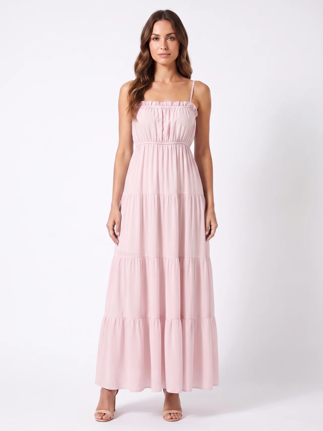 Gianna | Frill Trim Cinched Waist Tiered Maxi Dress