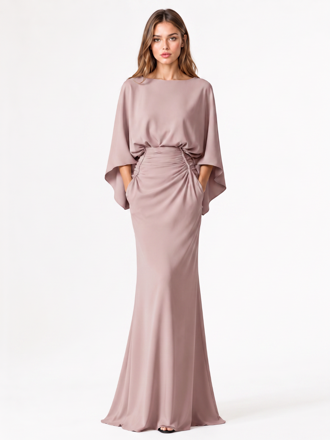 DIANTHA Women's Batwing Sleeve Pleated Maxi Dress