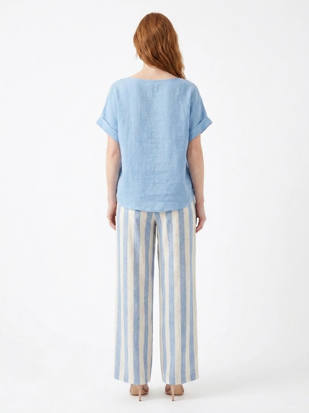 LORELEI Women's Short Sleeve Top and Striped Wide Leg Trouser Set