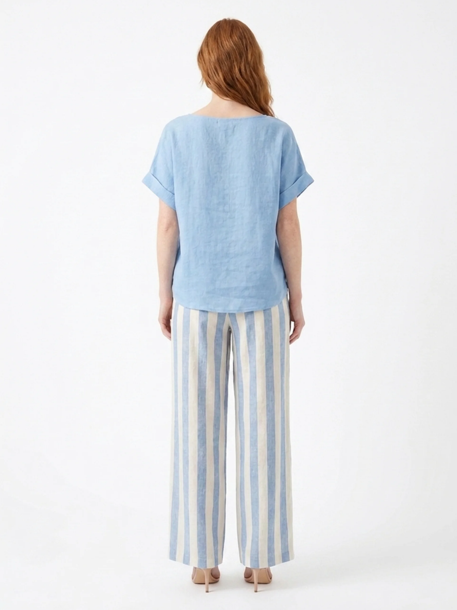 LORELEI Women's Short Sleeve Top and Striped Wide Leg Trouser Set