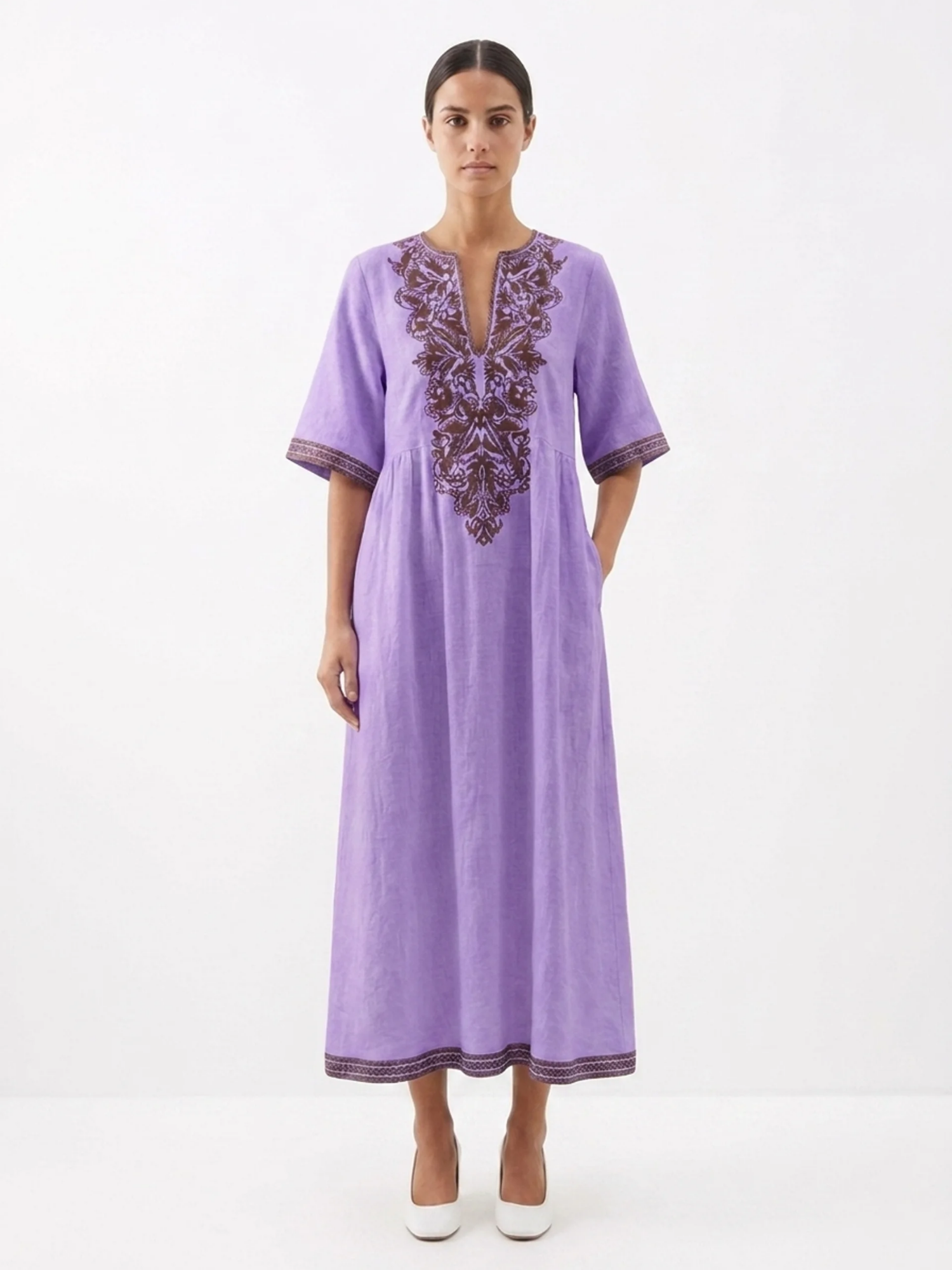 IRELAND Women's Half Sleeve Embroidered Bohemian Midi Dress