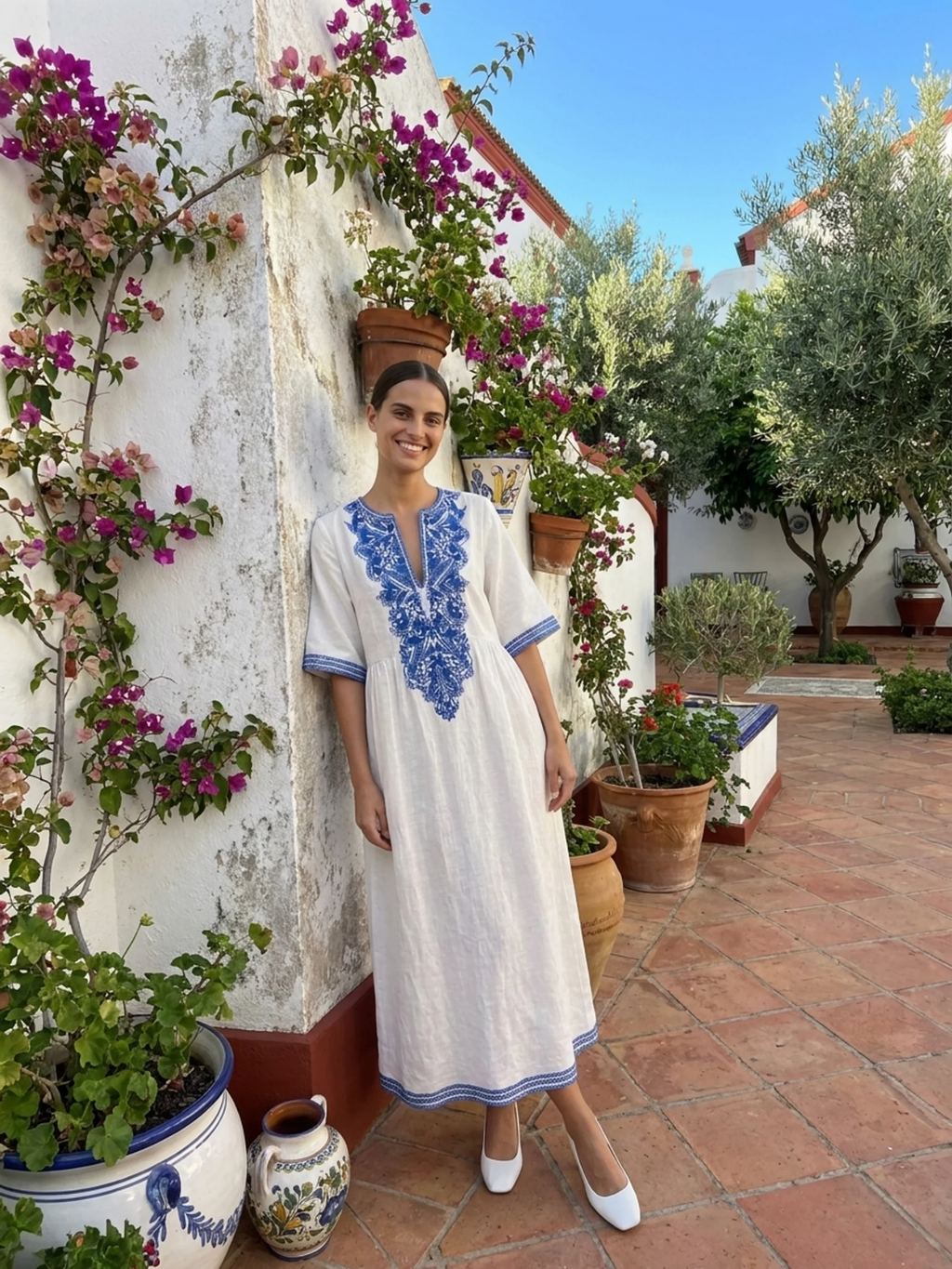IRELAND Women's Half Sleeve Embroidered Bohemian Midi Dress