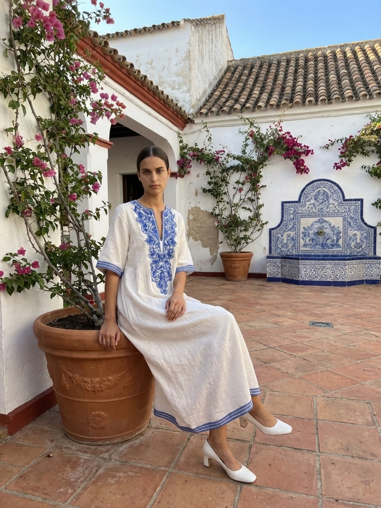 IRELAND Women's Half Sleeve Embroidered Bohemian Midi Dress