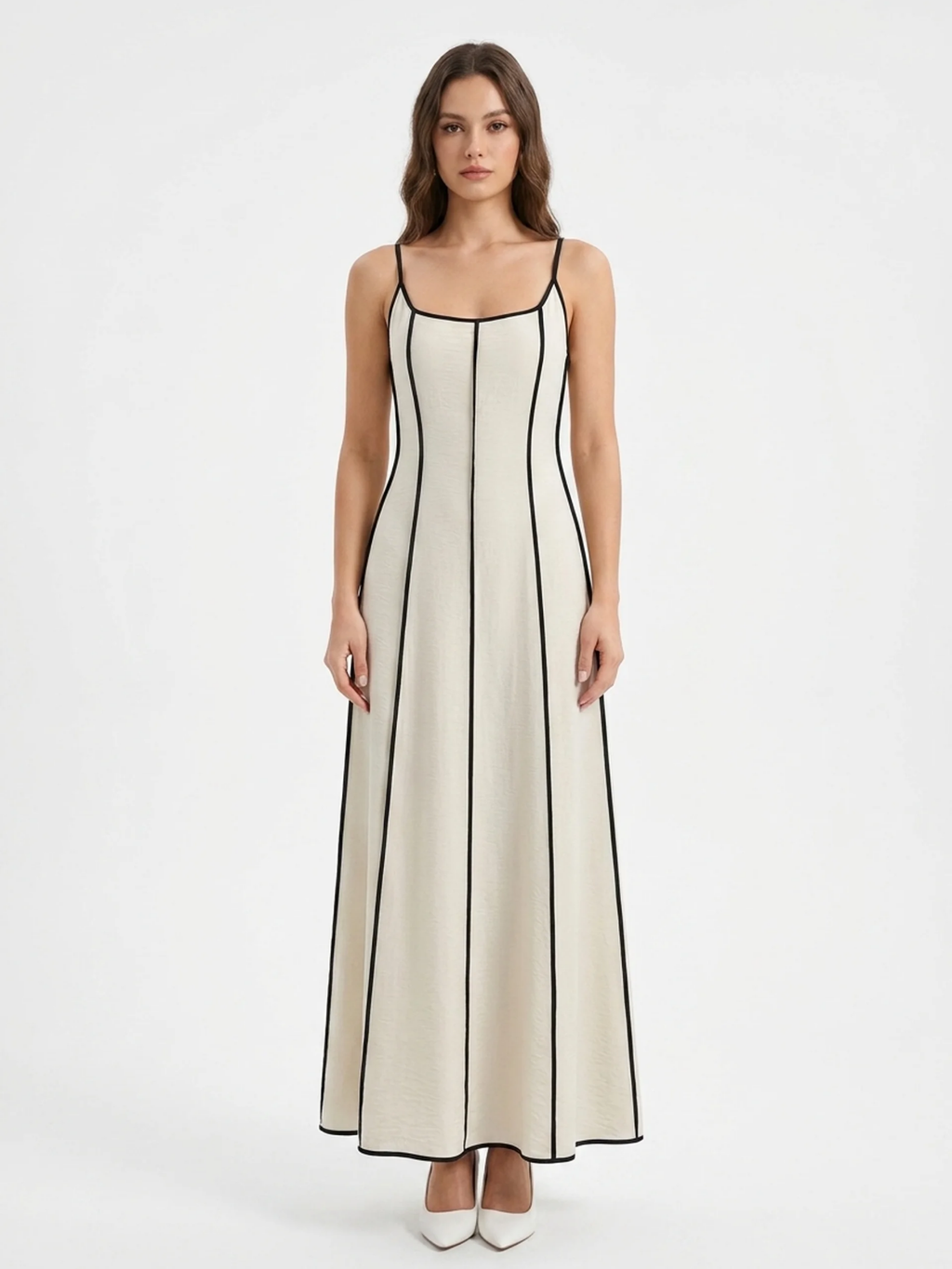 JOVANNA Women's Spaghetti Strap Contrast Trim Maxi Dress
