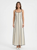 JOVANNA Women's Spaghetti Strap Contrast Trim Maxi Dress