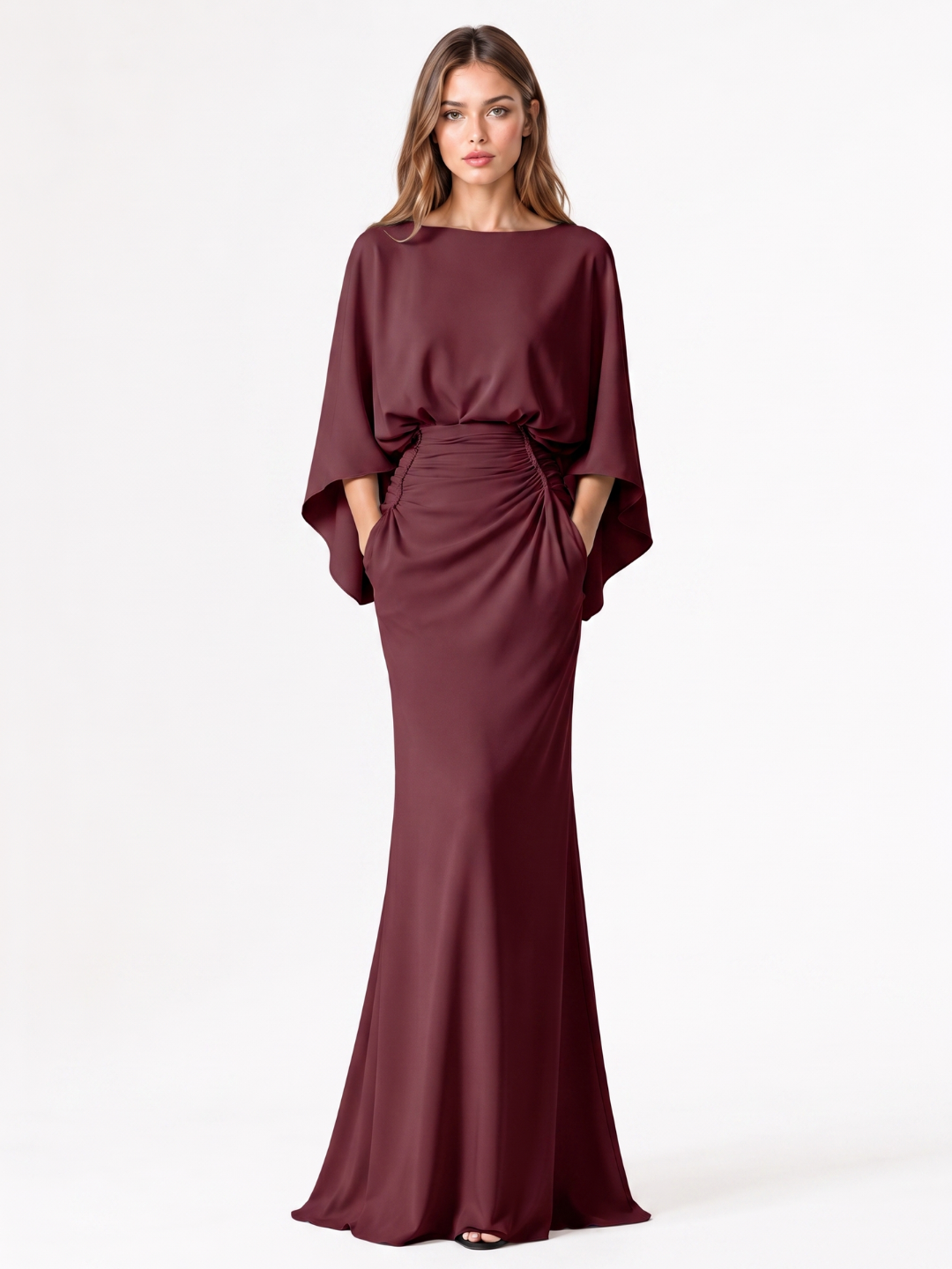 DIANTHA Women's Batwing Sleeve Pleated Maxi Dress
