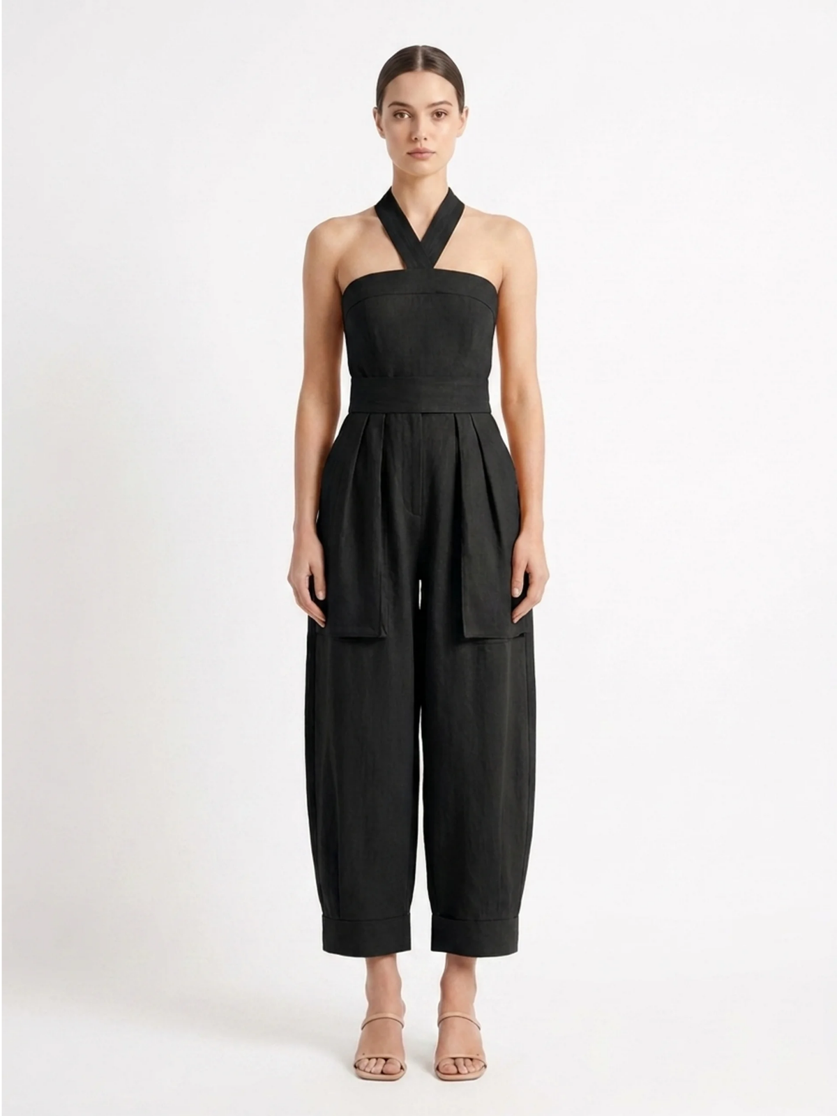 JOLENE Women's Halter Crossover Wide-Leg Jumpsuit
