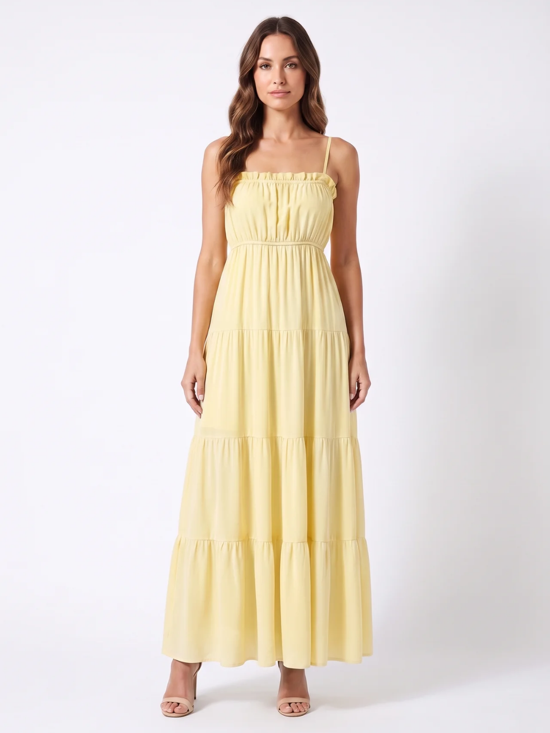 Gianna | Frill Trim Cinched Waist Tiered Maxi Dress