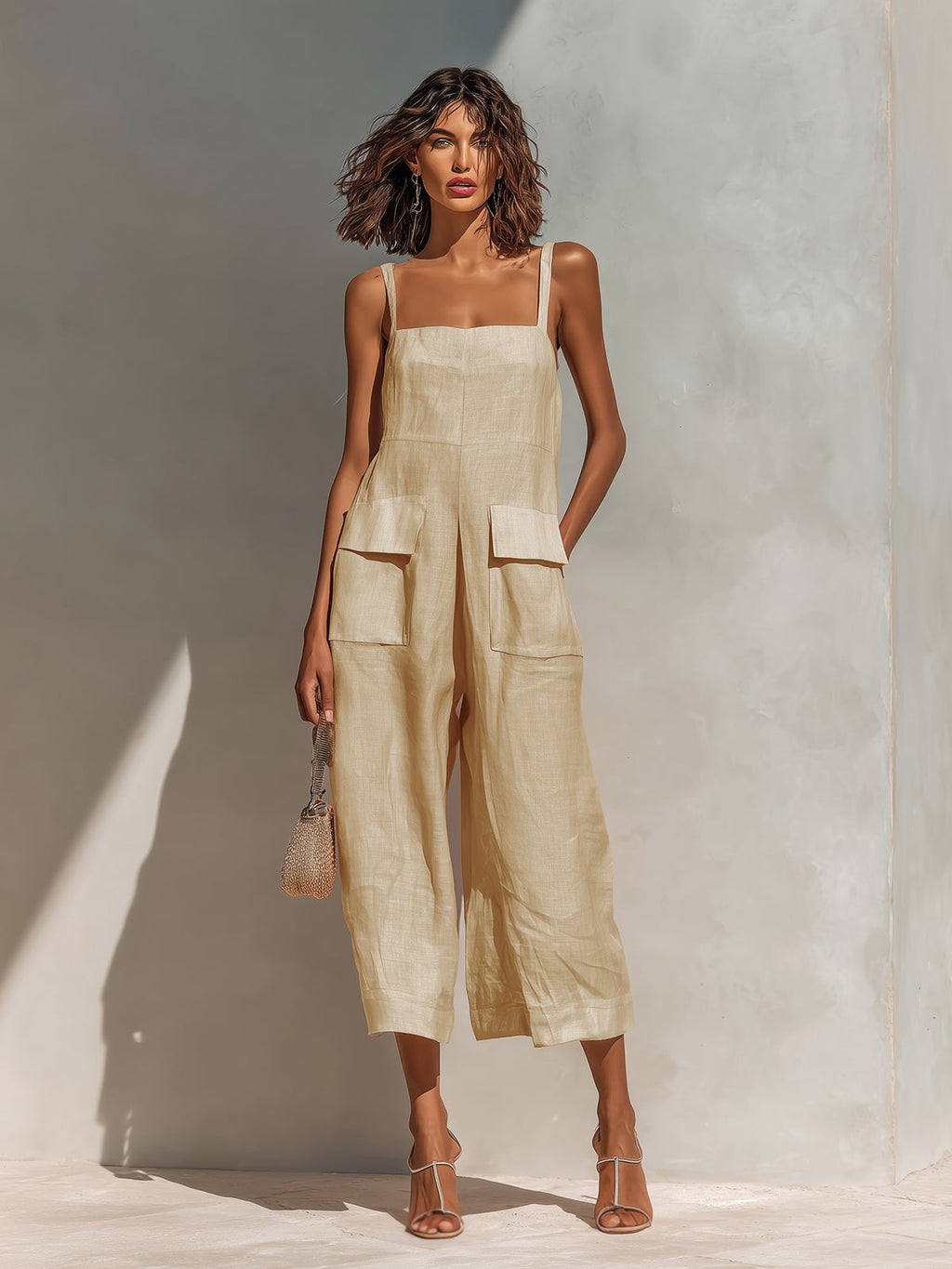 Eleanor | Linen Wide-Leg Cargo Jumpsuit