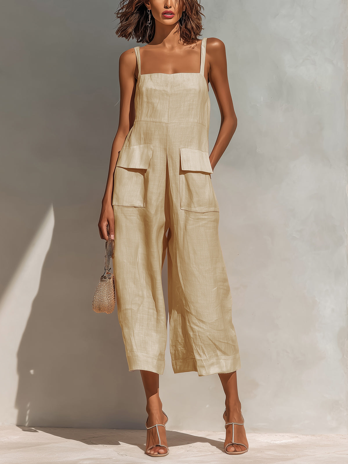 Eleanor | Linen Wide-Leg Cargo Jumpsuit