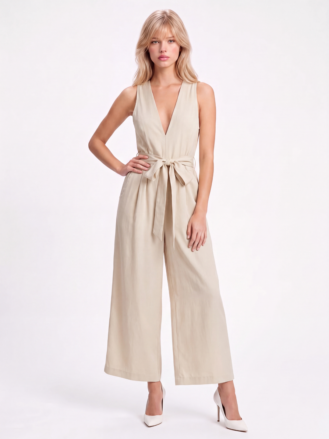 MONROE Women's Sleeveless V-Neck Wide Leg Jumpsuit
