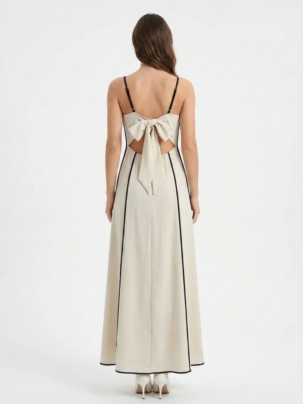 JOVANNA Women's Spaghetti Strap Contrast Trim Maxi Dress